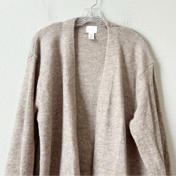 H&M Elegant Heather Tan Beige Open-Front Long Oversized Wool Cardigan Sz M - Picture 4 of 15